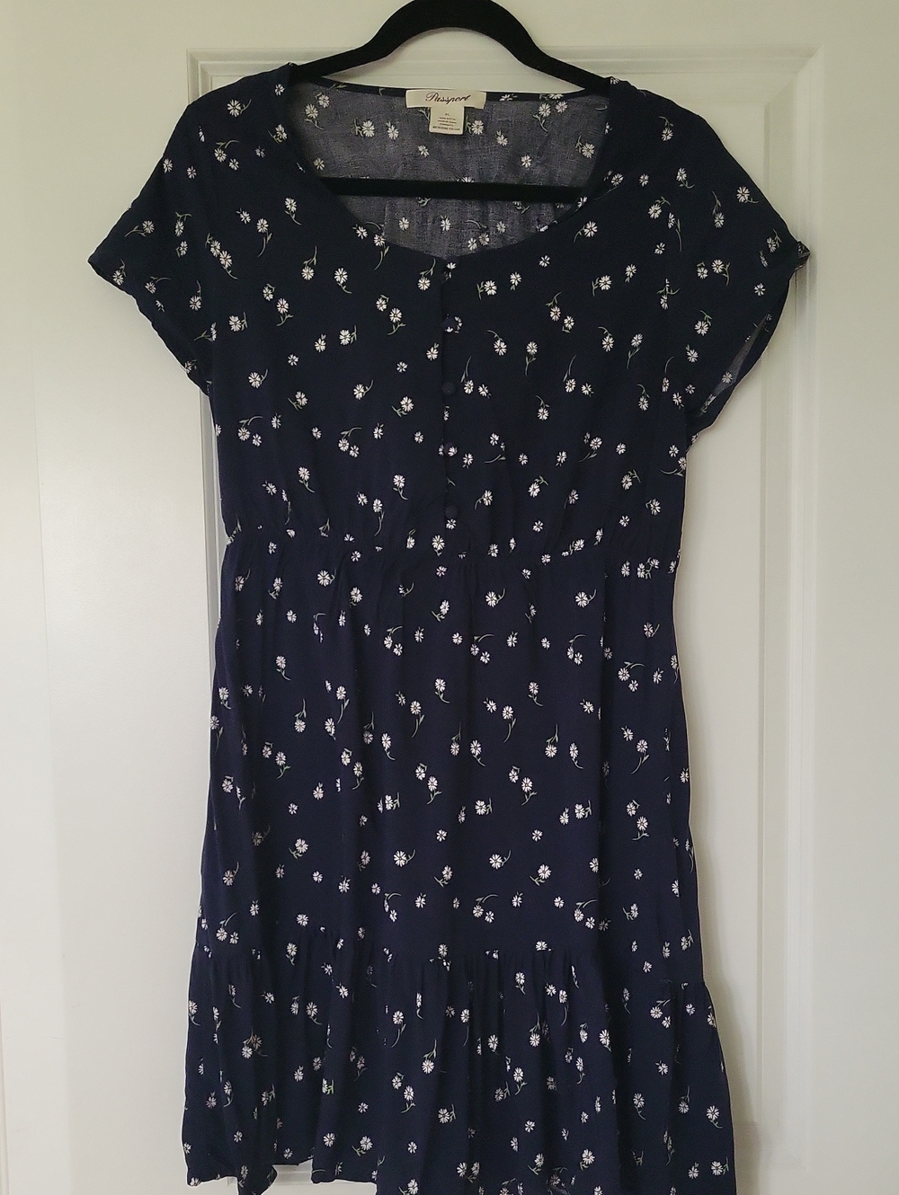 Passport Navy Blue Floral Tiered Midi Dress